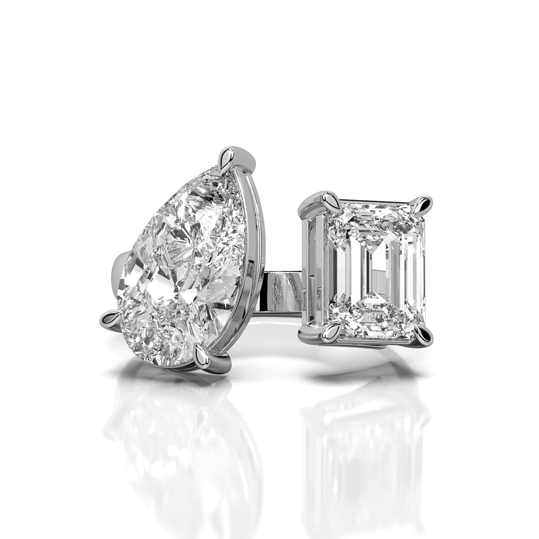 Toi et Moi Emerald and Pear Engagement Ring, Open