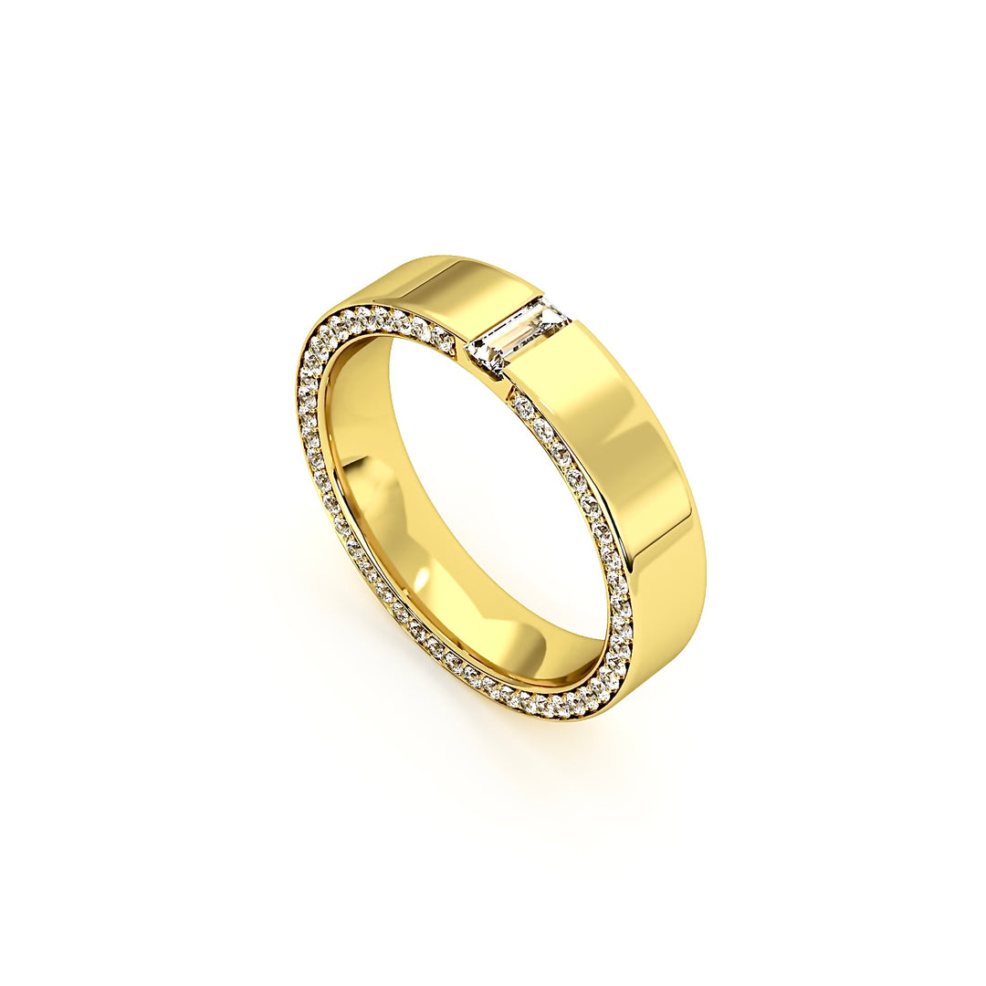Baguette Comfort Fit Wedding Band with Side Pavé