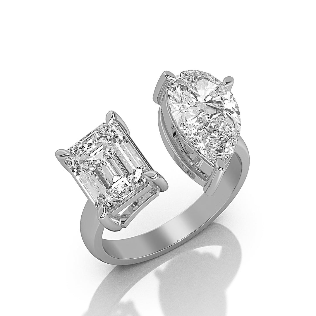 Toi et Moi Emerald and Pear Engagement Ring, Open