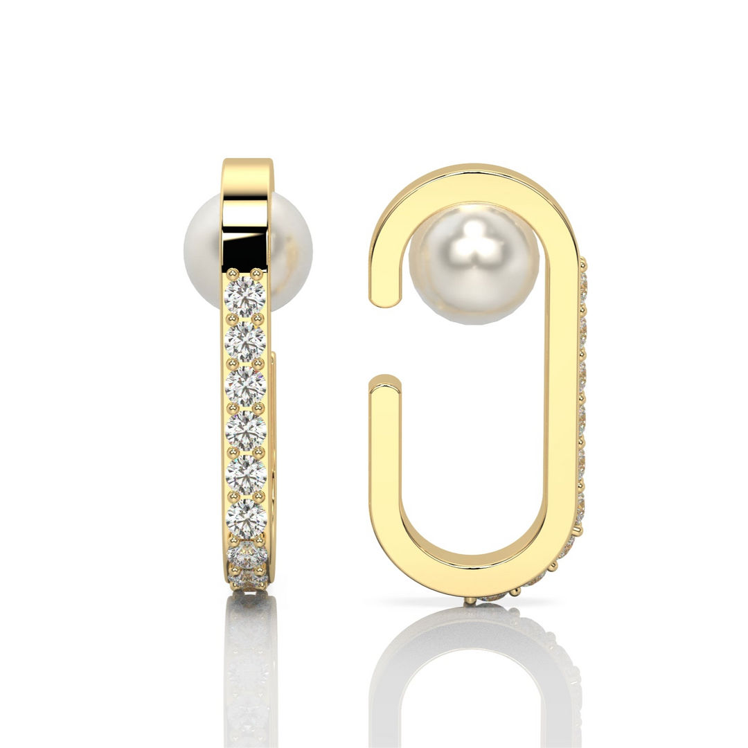 Elongated Sparkling Ear Cuff with Nestling Pearl (Single Piece)