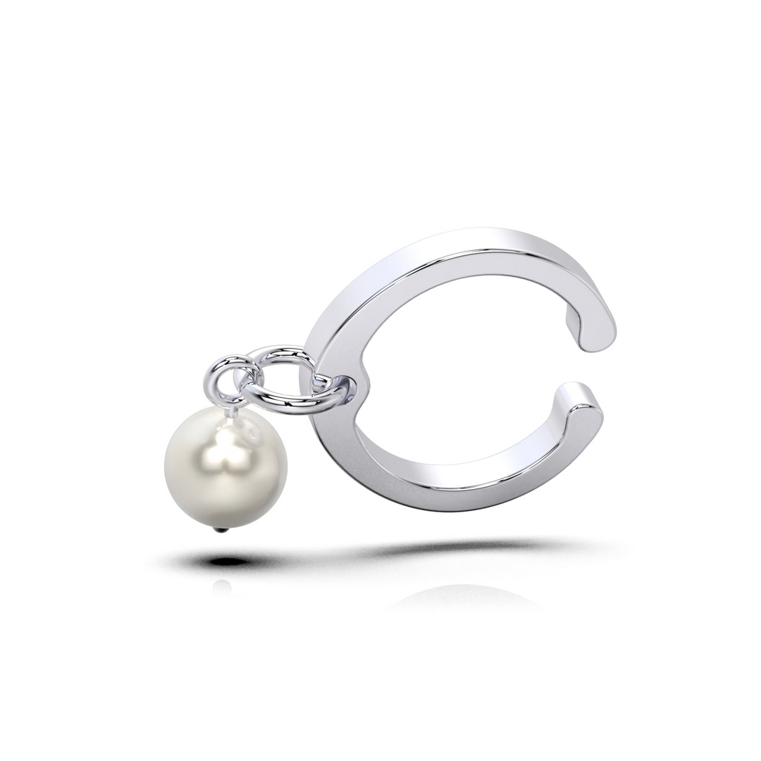 C Claw Ear Cuff with Dangling Pearl (Single Piece)