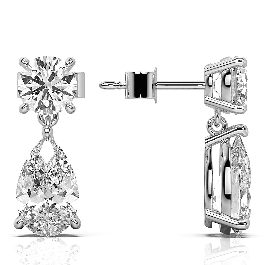 Solitaire Round Brilliant Studs with Pearl Drops