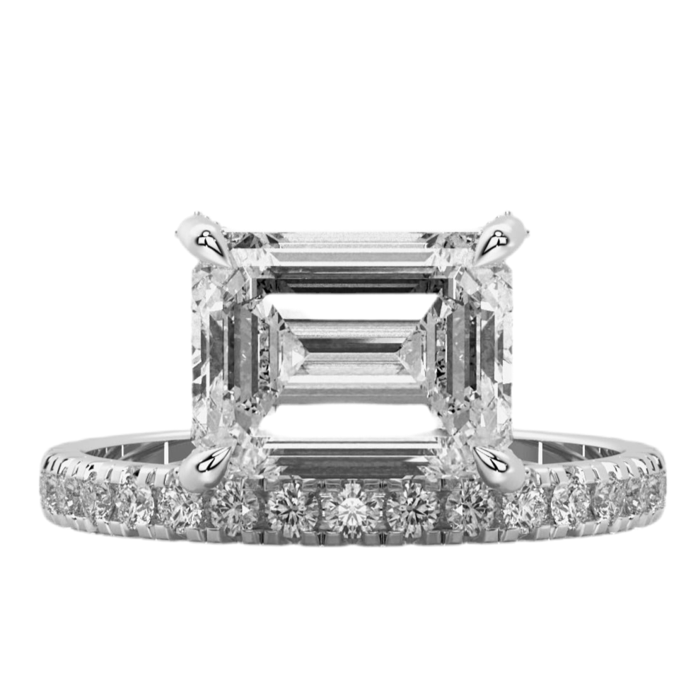 East West Floating Emerald Engagement Ring