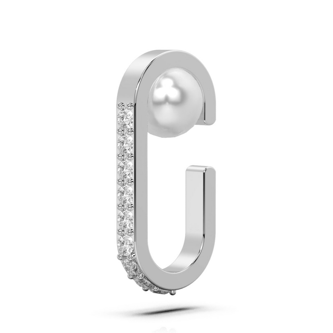Elongated Sparkling Ear Cuff with Nestling Pearl (Single Piece)