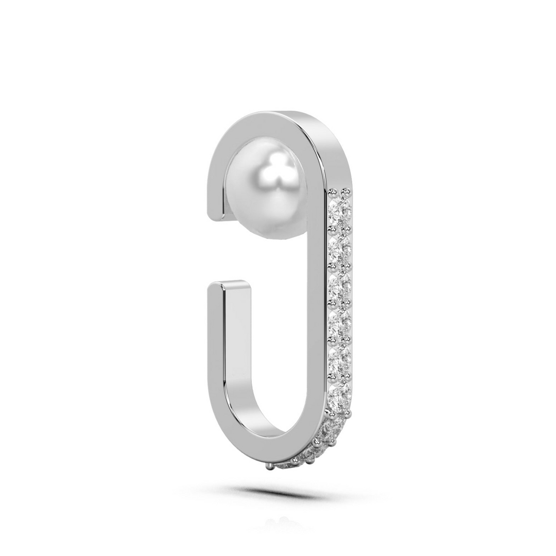 Elongated Sparkling Ear Cuff with Nestling Pearl (Single Piece)