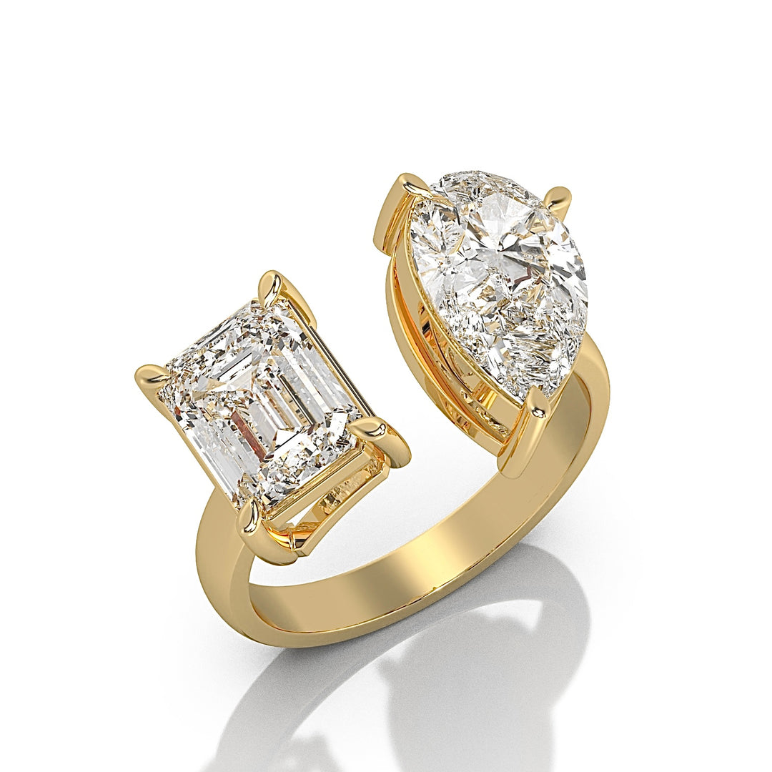 Toi et Moi Emerald and Pear Engagement Ring, Open