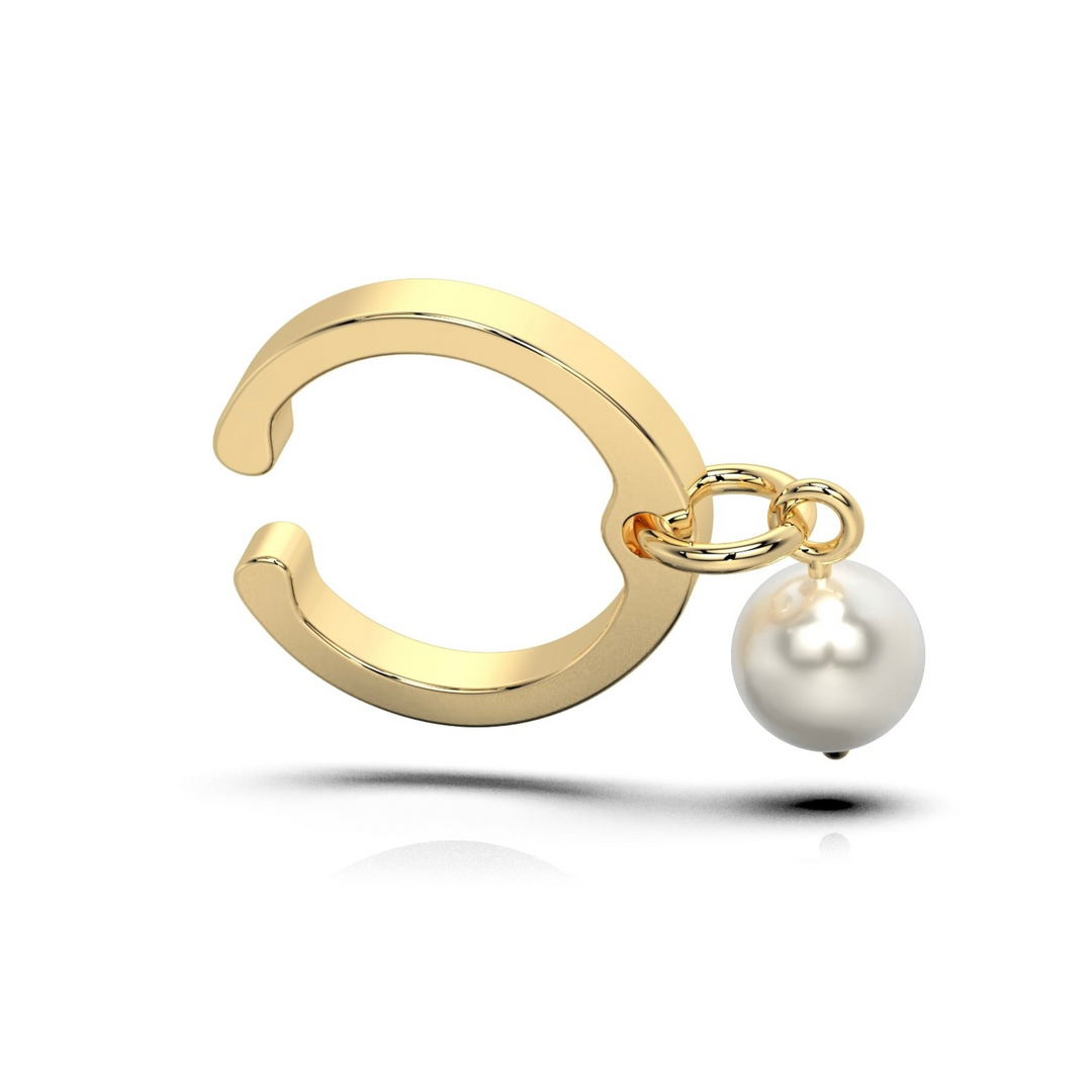 C Claw Ear Cuff with Dangling Pearl (Single Piece)