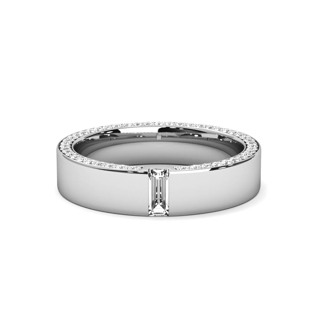 Baguette Comfort Fit Wedding Band with Side Pavé