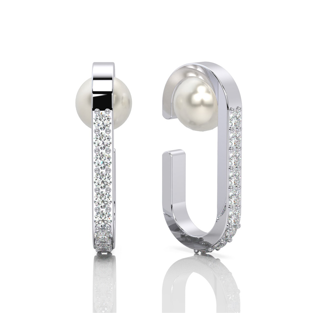 Elongated Sparkling Ear Cuff with Nestling Pearl (Single Piece)