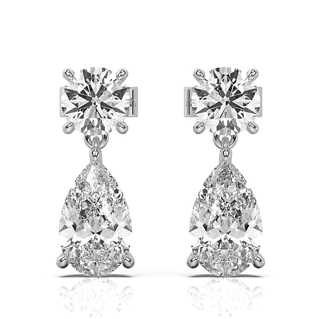 Solitaire Round Brilliant Studs with Pearl Drops