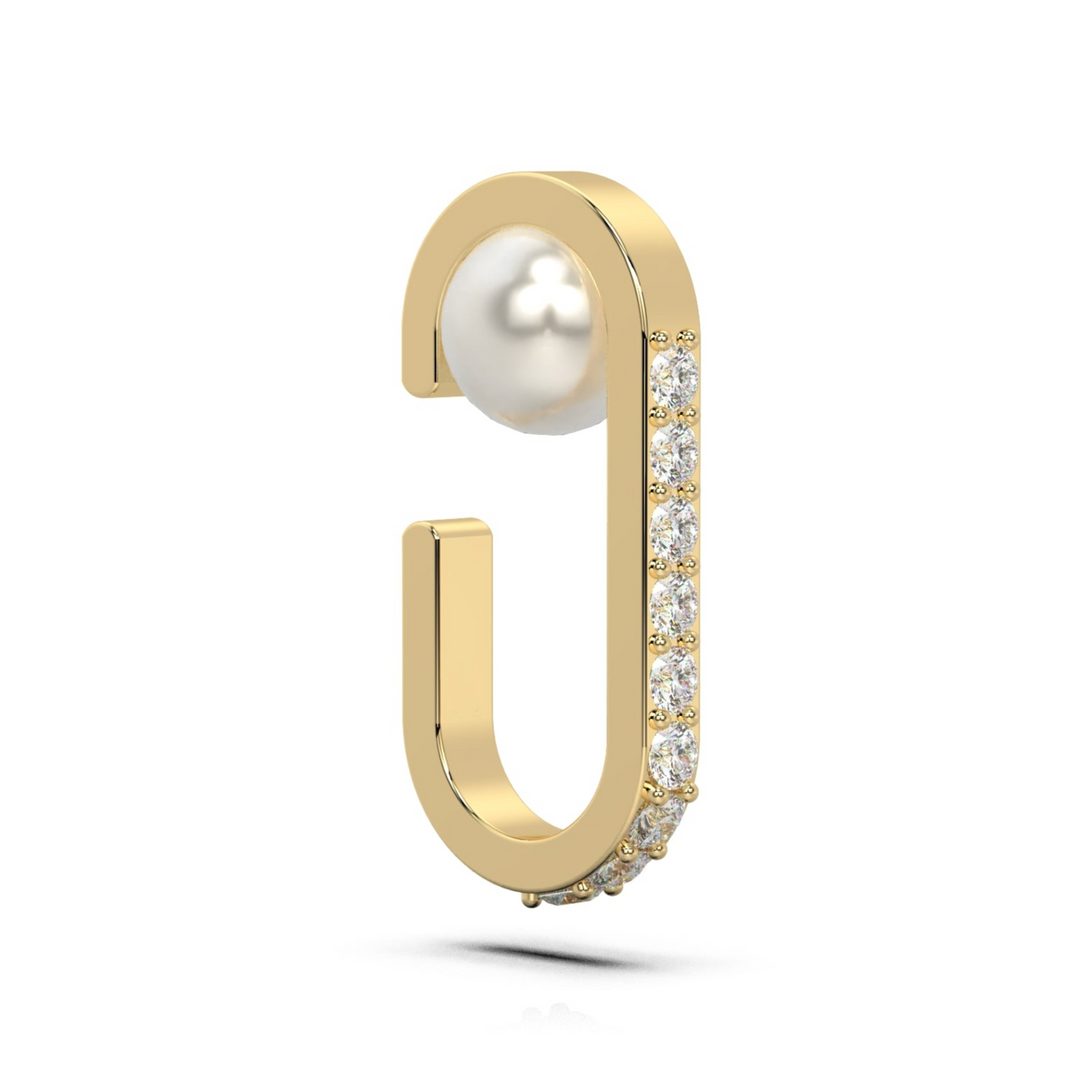Elongated Sparkling Ear Cuff with Nestling Pearl (Single Piece)