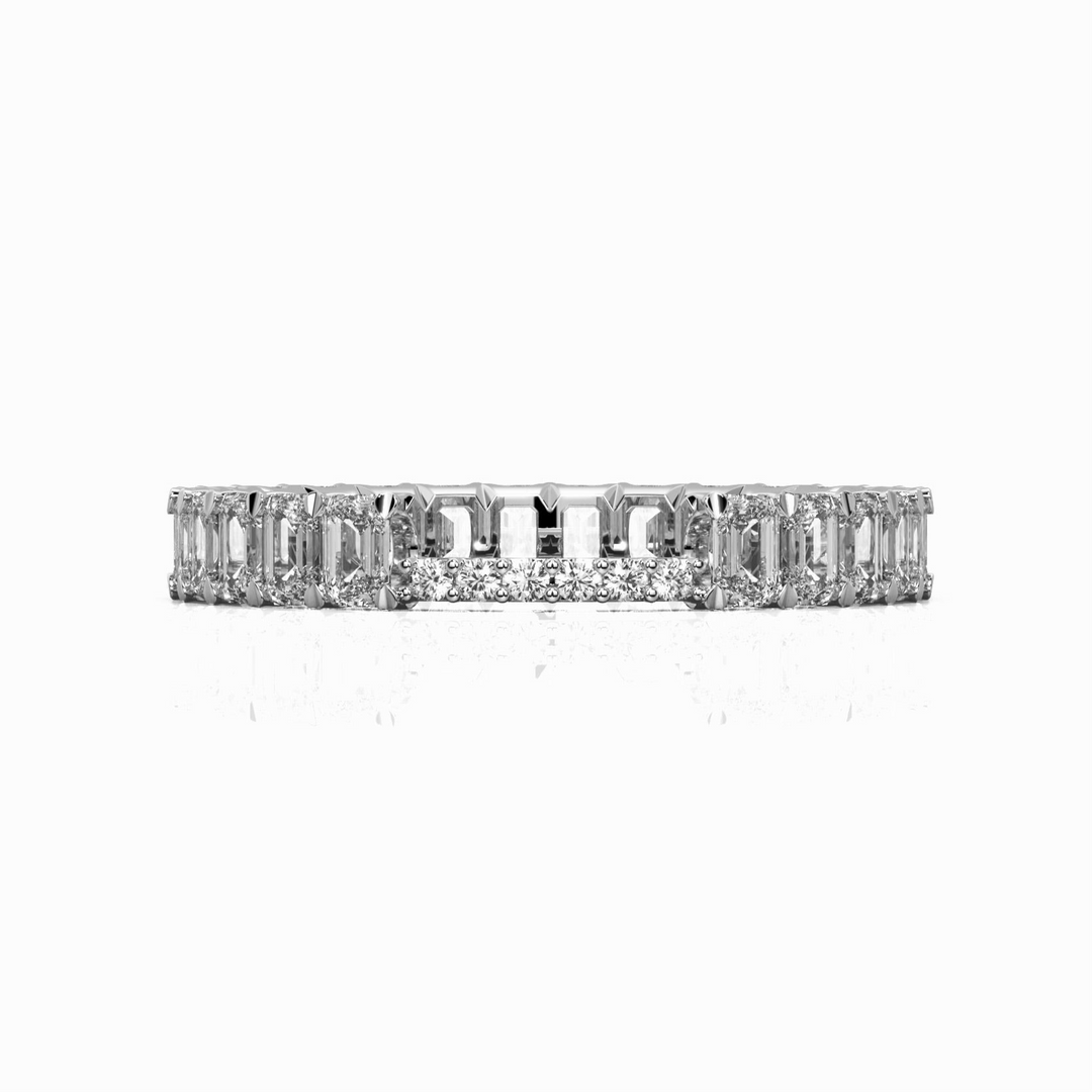 Petite Emerald Cut Wedding Ring with Side Bridge