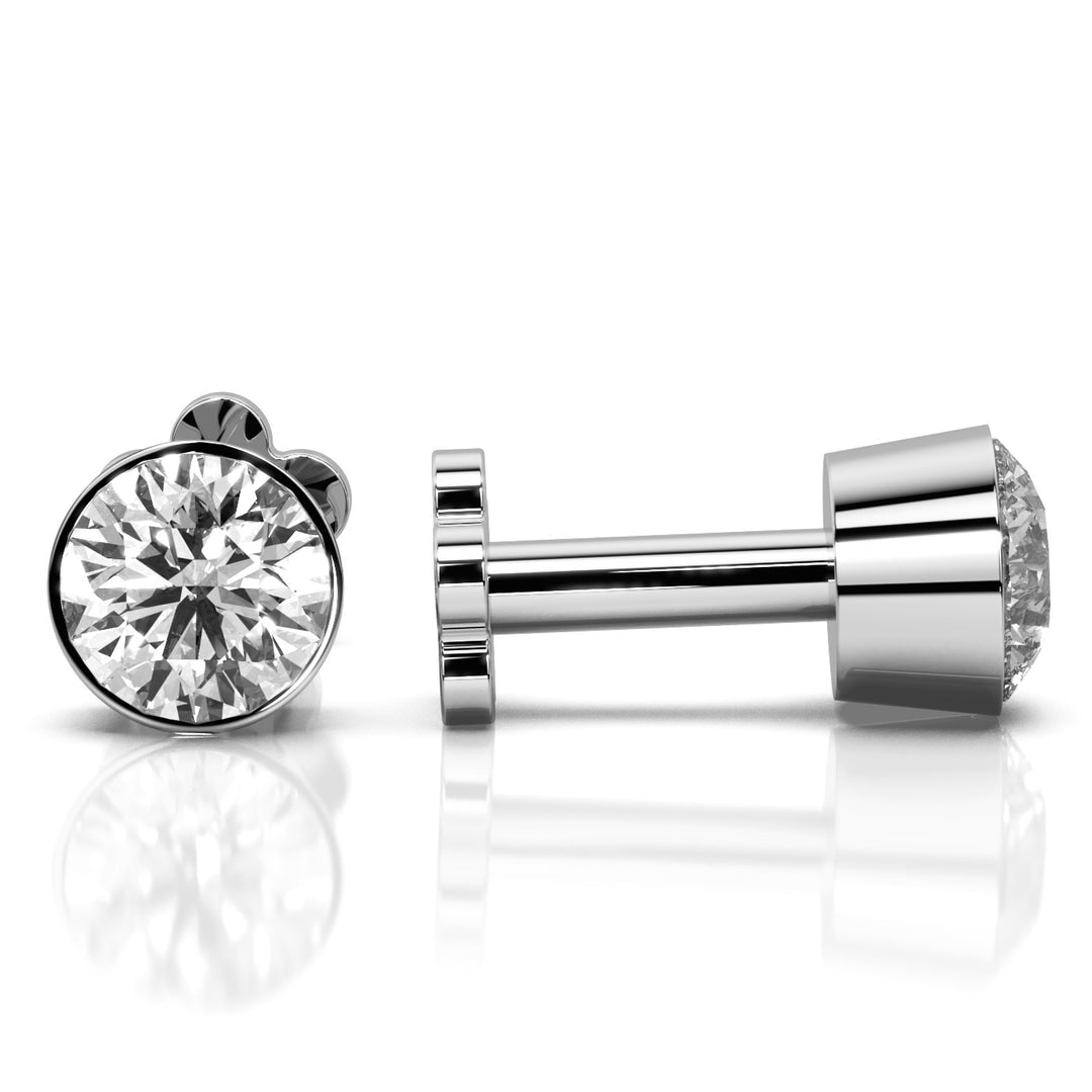 Flat Flower Back Threaded Solitaire Stud Earring (Single Piece)
