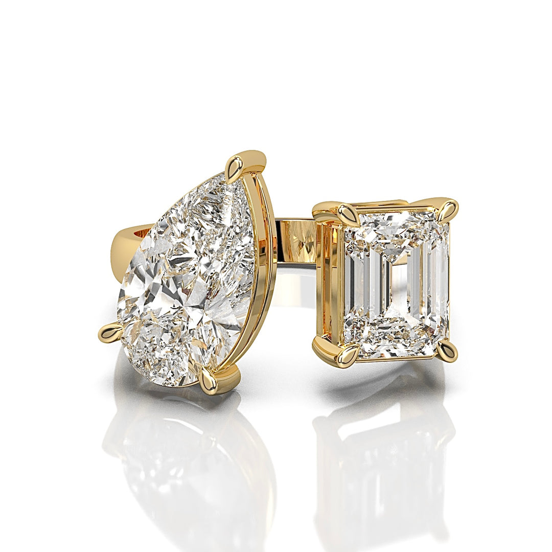 Toi et Moi Emerald and Pear Engagement Ring, Open
