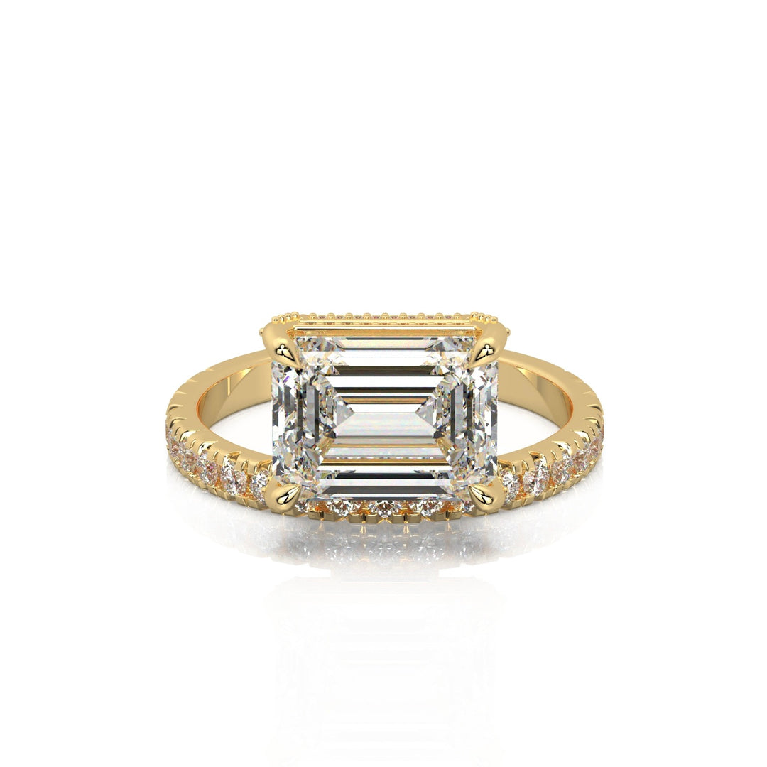 East West Floating Emerald Engagement Ring