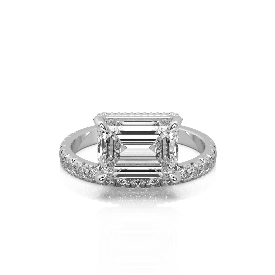 East West Floating Emerald Engagement Ring