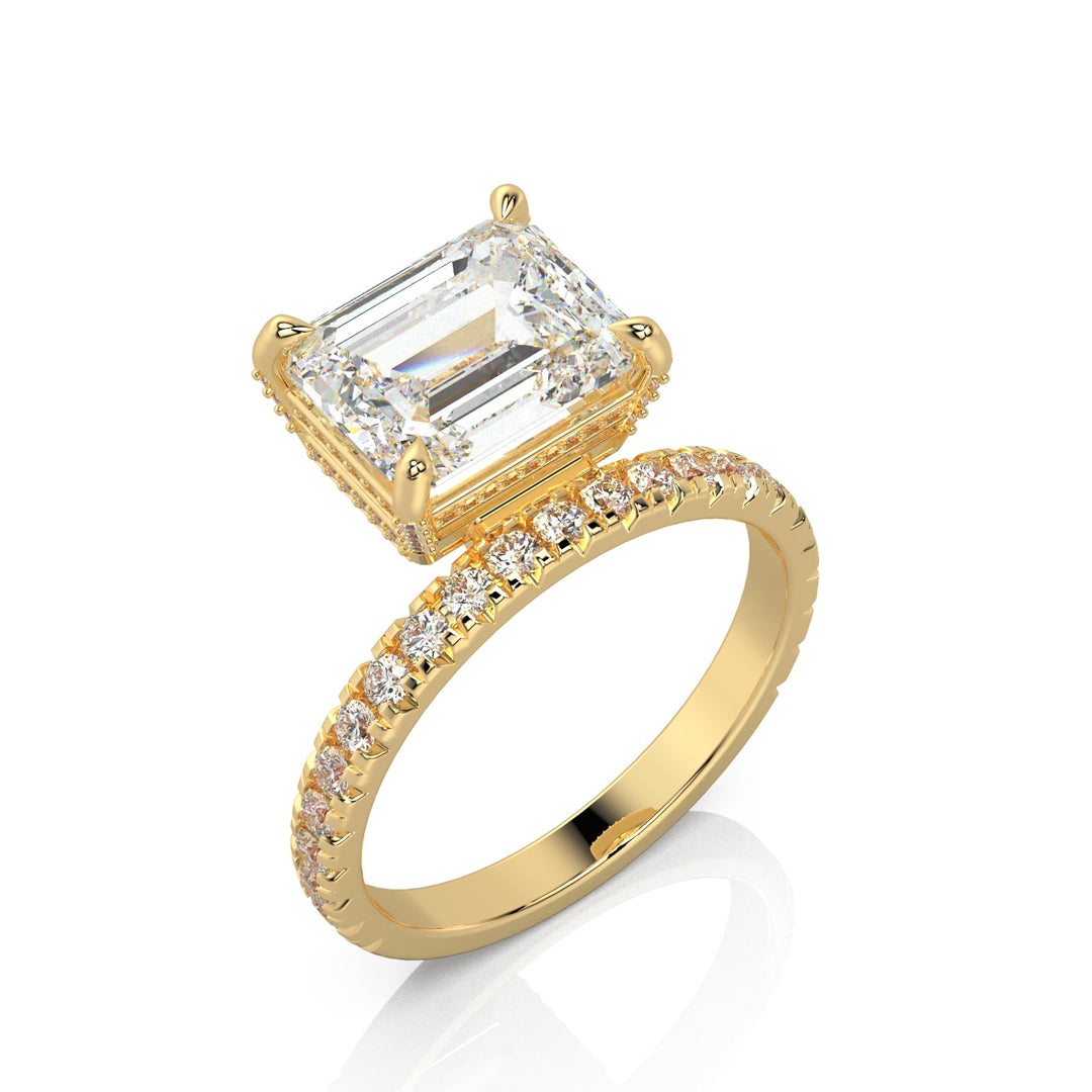 East West Floating Emerald Engagement Ring