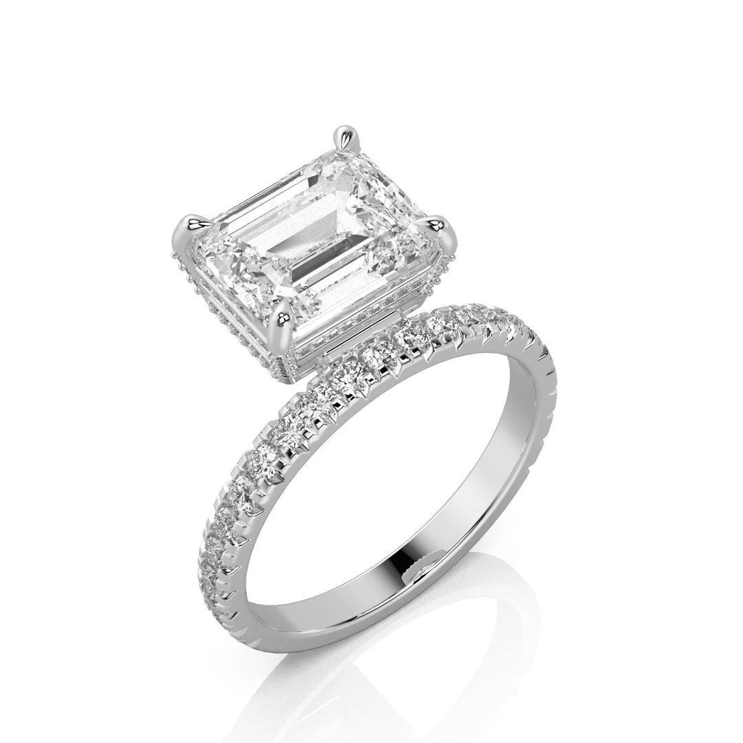East West Floating Emerald Engagement Ring